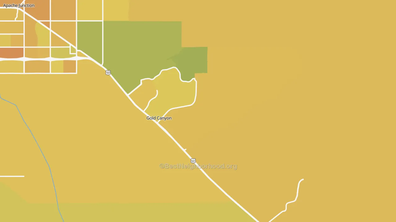 Map of the best neighborhoods in the 85118 area, with better matches in green and worse matches in red