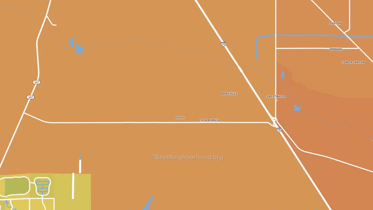 Map of the best neighborhoods in the 85121 area, with better matches in green and worse matches in red