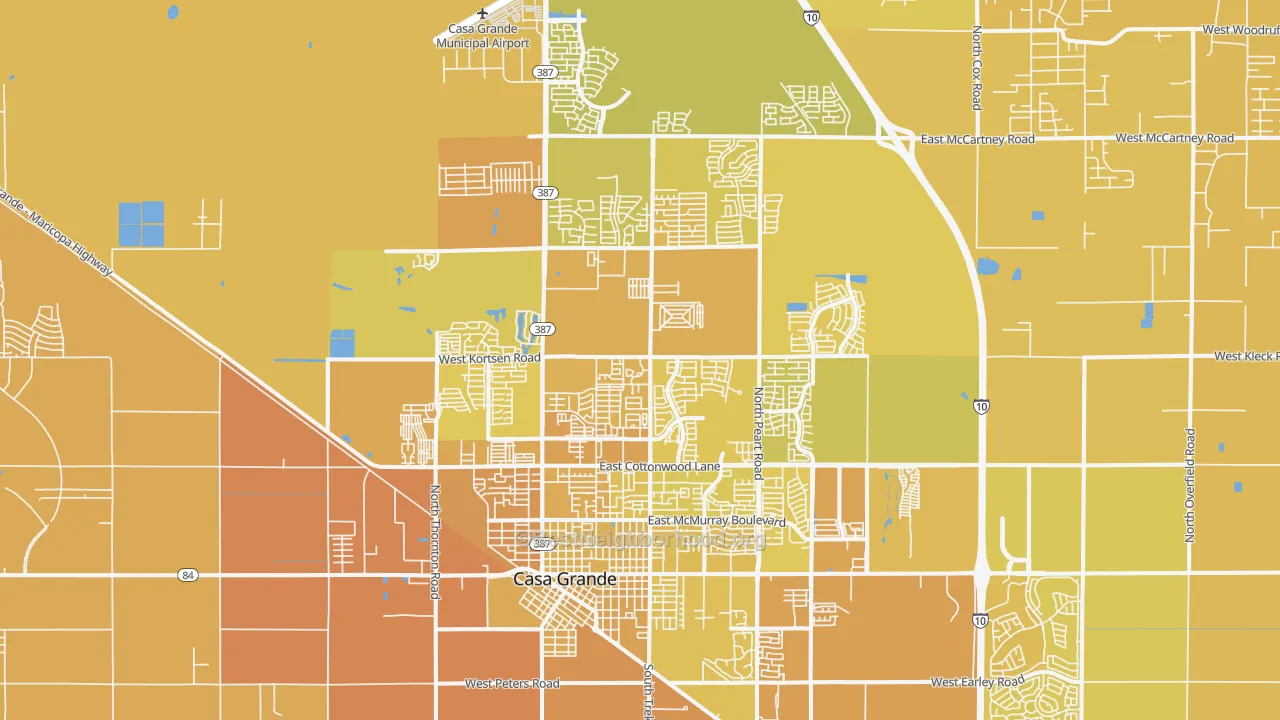 Map of the best neighborhoods in the 85122 area, with better matches in green and worse matches in red