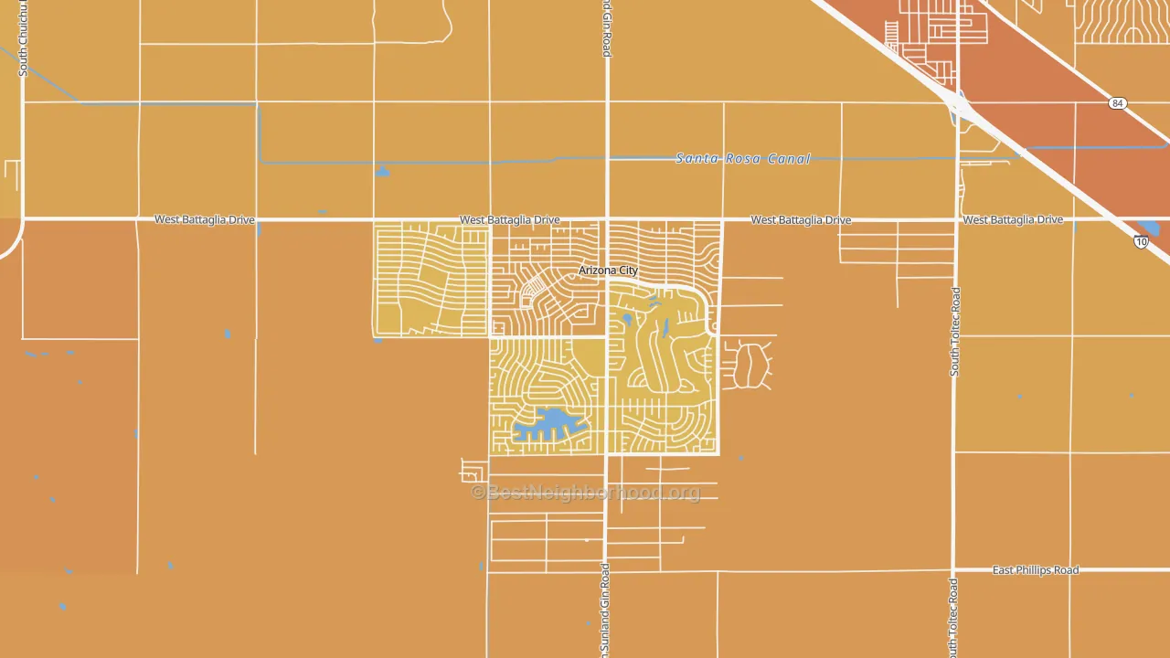 Map of the best neighborhoods in the 85123 area, with better matches in green and worse matches in red