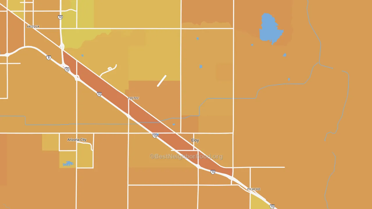 Map of the best neighborhoods in the 85131 area, with better matches in green and worse matches in red