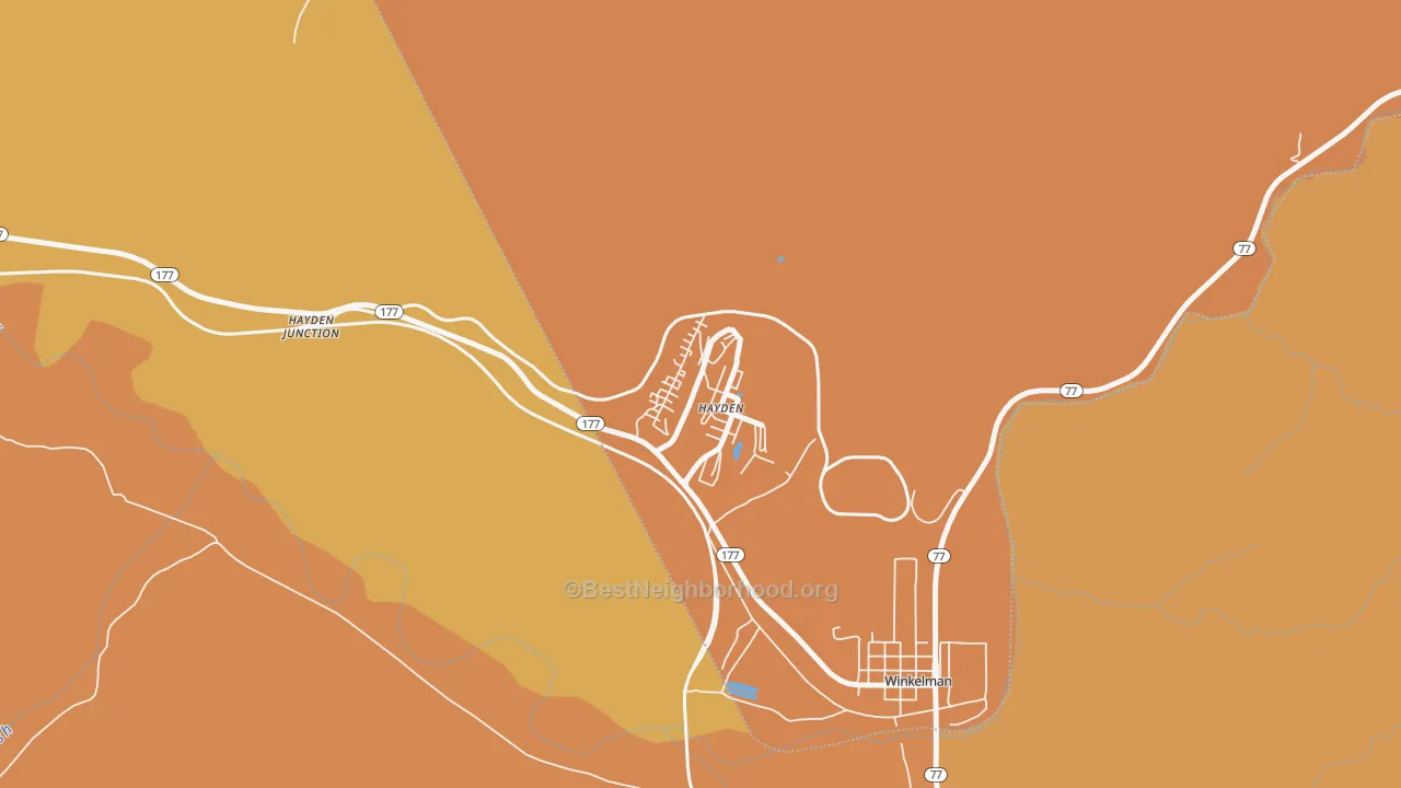 Map of the best neighborhoods in the 85135 area, with better matches in green and worse matches in red