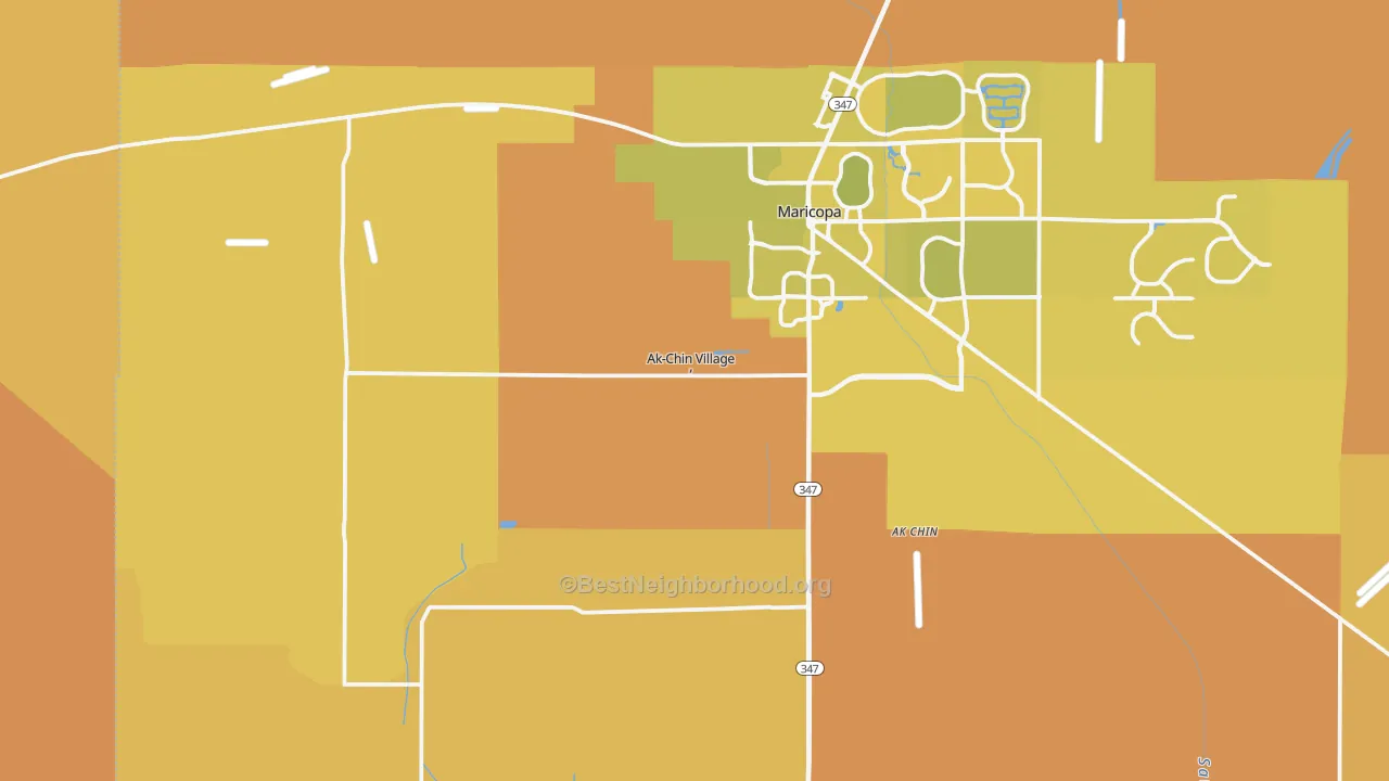 Map of the best neighborhoods in the 85139 area, with better matches in green and worse matches in red