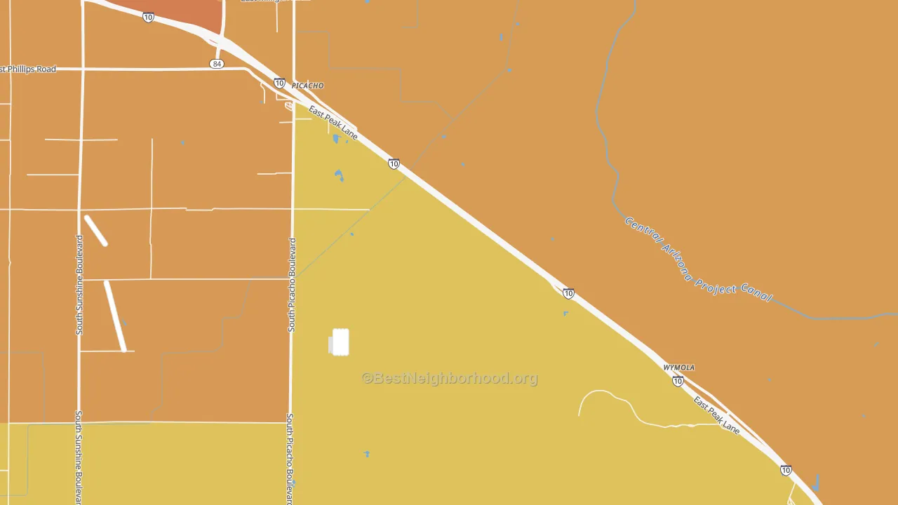 Map of the best neighborhoods in the 85141 area, with better matches in green and worse matches in red