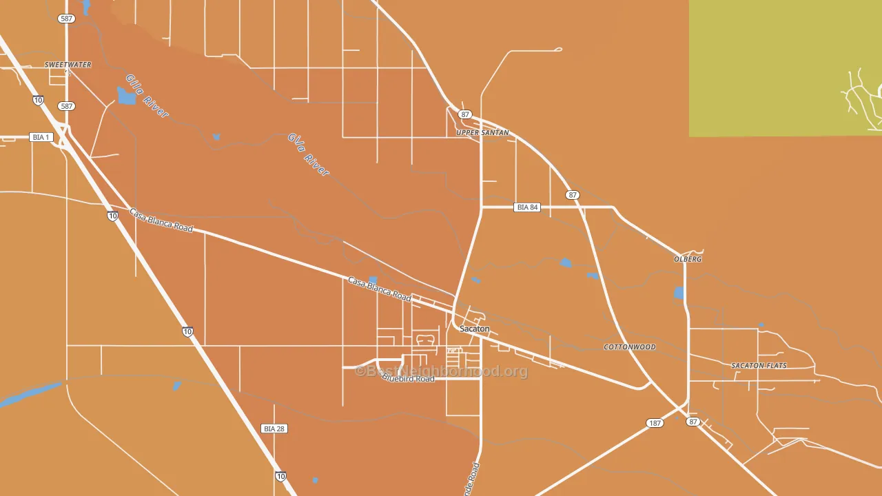 Map of the best neighborhoods in the 85147 area, with better matches in green and worse matches in red