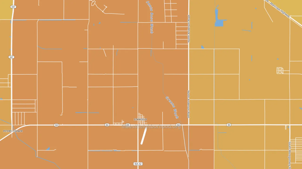 Map of the best neighborhoods in the 85172 area, with better matches in green and worse matches in red