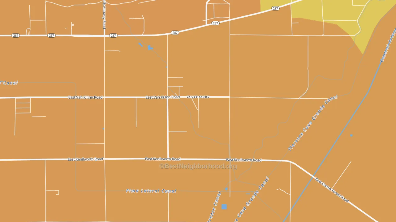 Map of the best neighborhoods in the 85191 area, with better matches in green and worse matches in red
