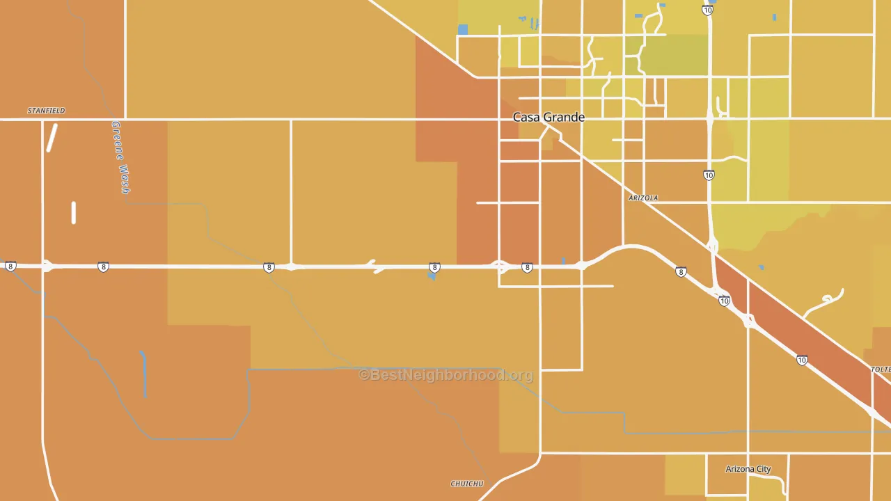 Map of the best neighborhoods in the 85193 area, with better matches in green and worse matches in red