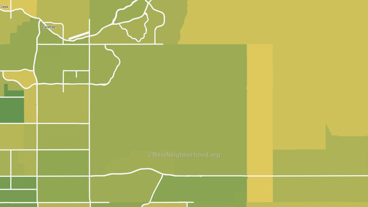 Map of the best neighborhoods in the 85262 area, with better matches in green and worse matches in red