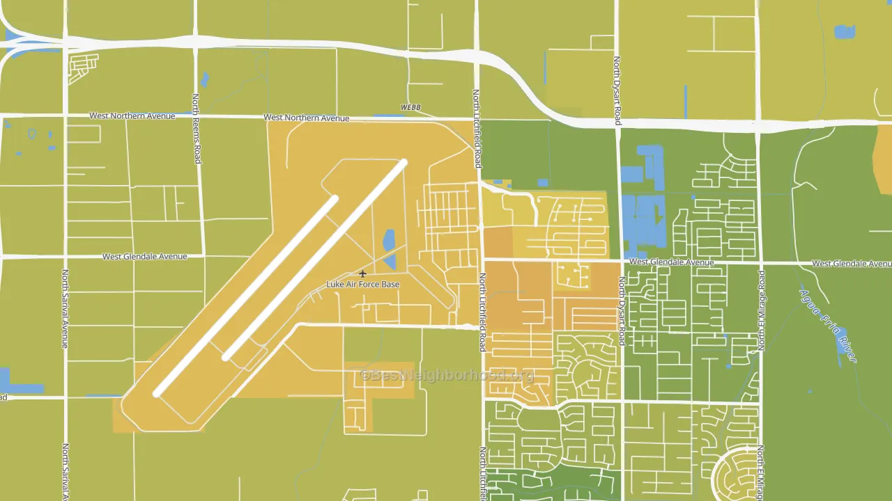 Map of the best neighborhoods in the 85309 area, with better matches in green and worse matches in red