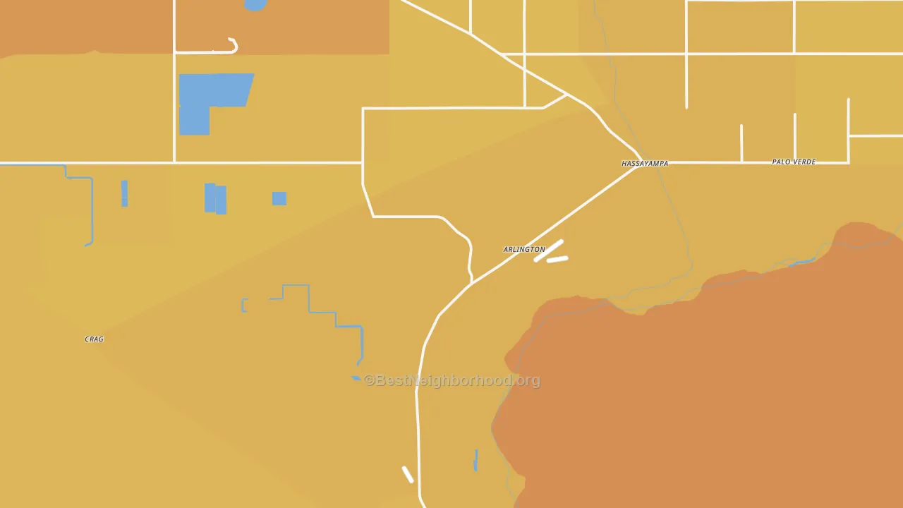 Map of the best neighborhoods in the 85322 area, with better matches in green and worse matches in red