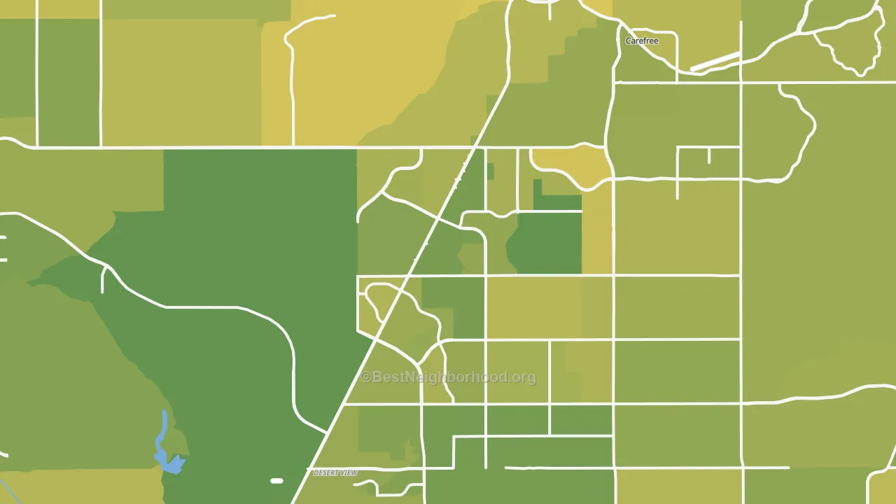 Map of the best neighborhoods in the 85331 area, with better matches in green and worse matches in red