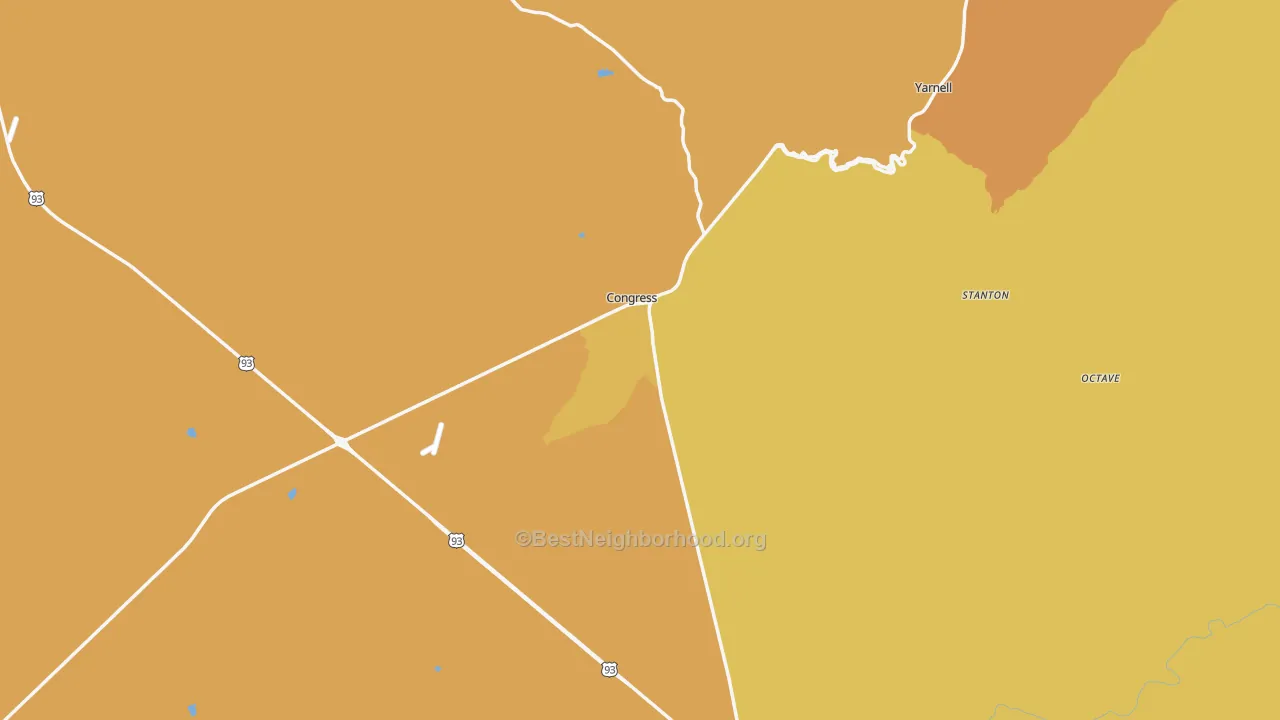 Map of the best neighborhoods in the 85332 area, with better matches in green and worse matches in red