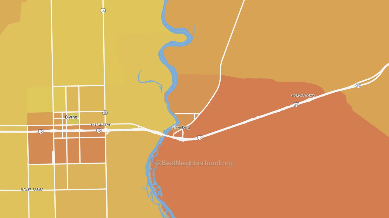 Map of the best neighborhoods in the 85334 area, with better matches in green and worse matches in red