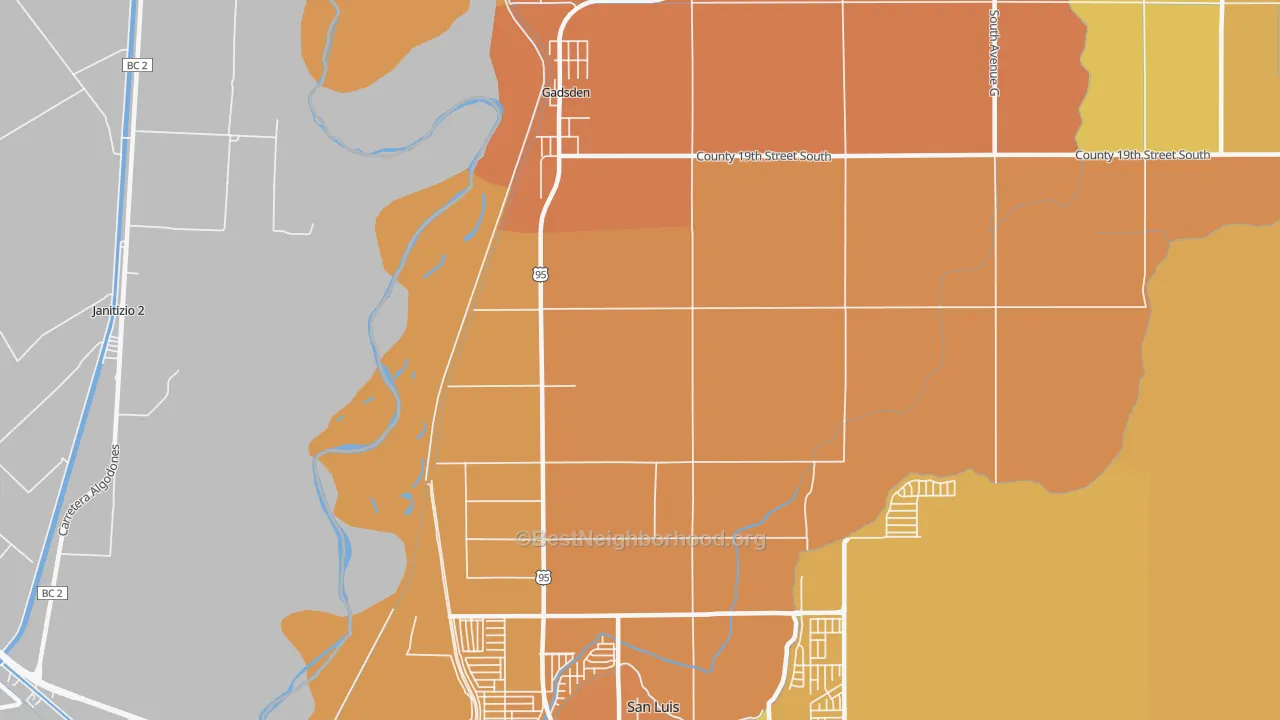 Map of the best neighborhoods in the 85336 area, with better matches in green and worse matches in red