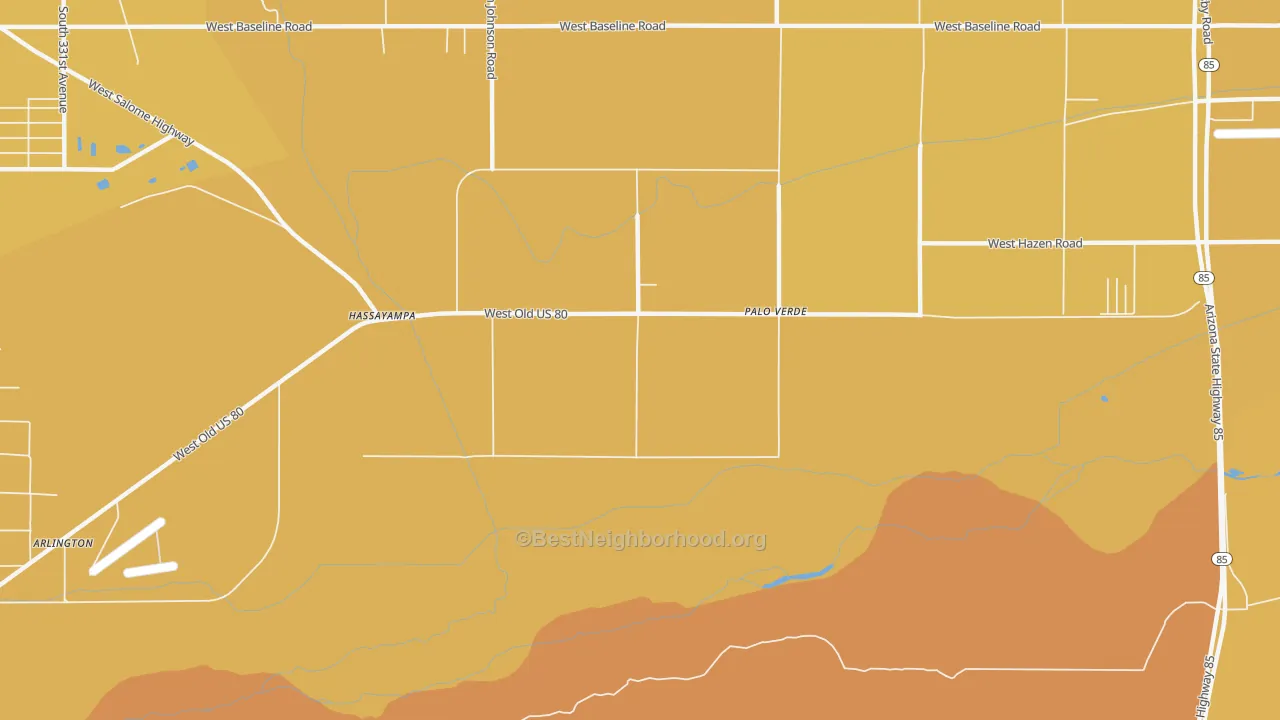 Map of the best neighborhoods in the 85343 area, with better matches in green and worse matches in red