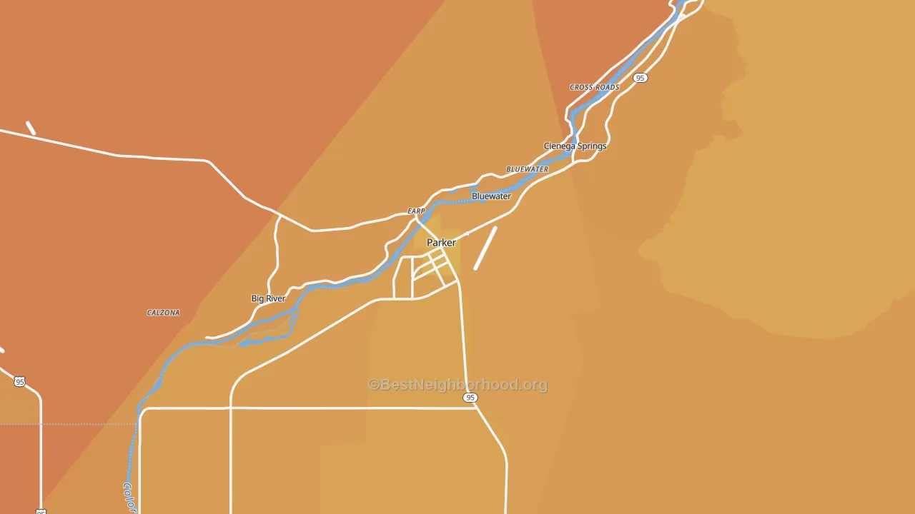 Map of the best neighborhoods in the 85344 area, with better matches in green and worse matches in red