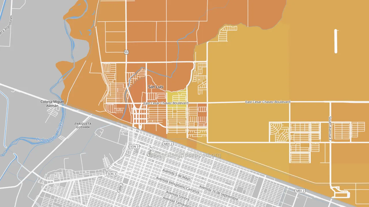 Map of the best neighborhoods in the 85349 area, with better matches in green and worse matches in red