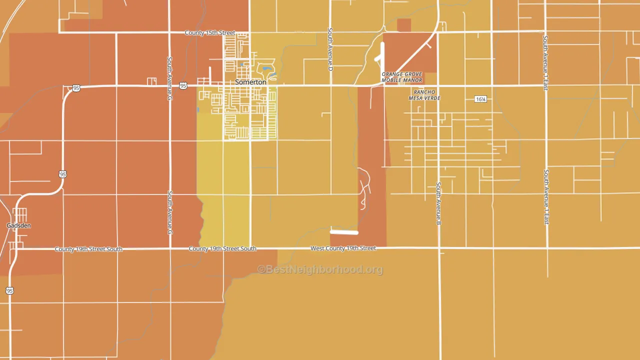 Map of the best neighborhoods in the 85350 area, with better matches in green and worse matches in red