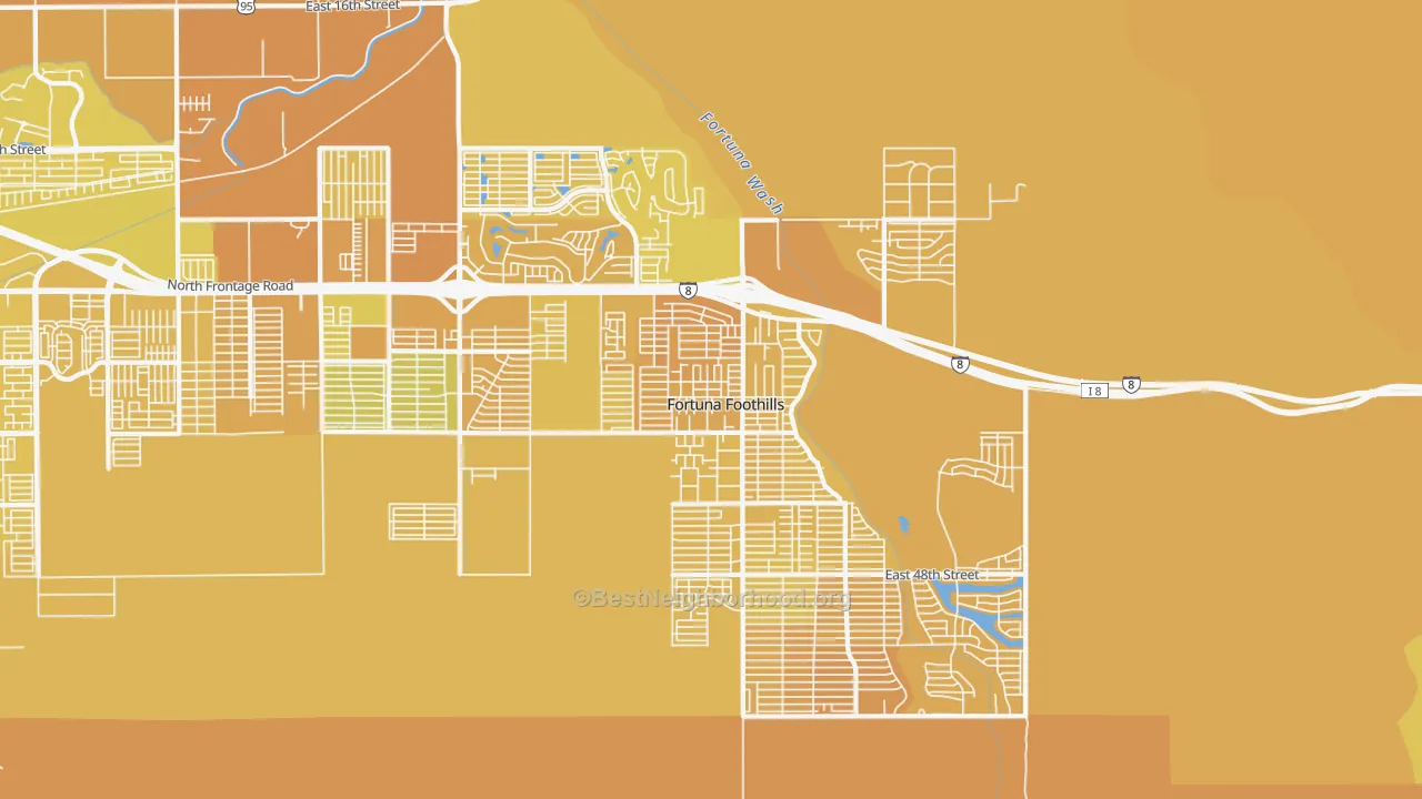 Map of the best neighborhoods in the 85367 area, with better matches in green and worse matches in red
