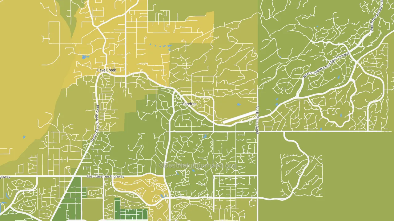 Map of the best neighborhoods in the 85377 area, with better matches in green and worse matches in red