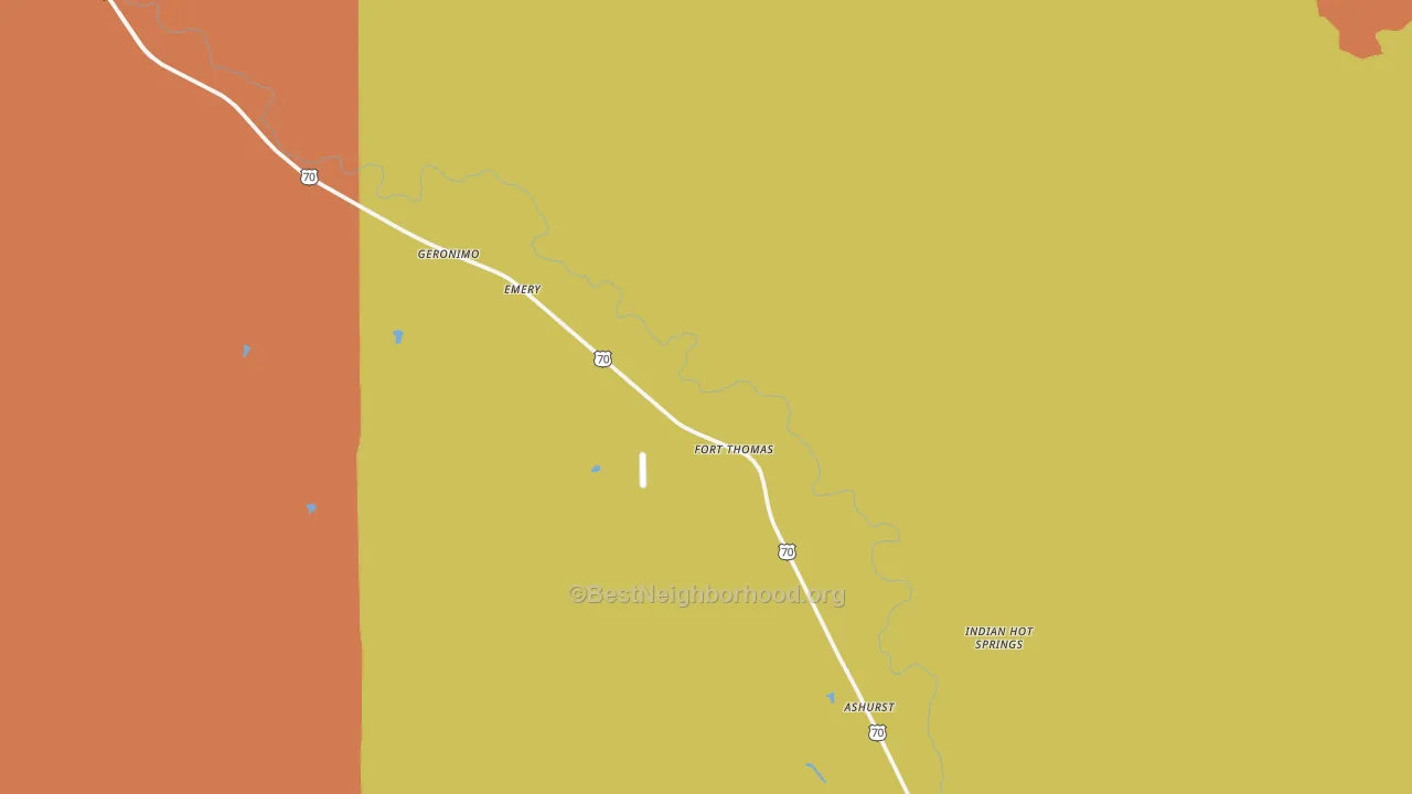 Map of the best neighborhoods in the 85536 area, with better matches in green and worse matches in red