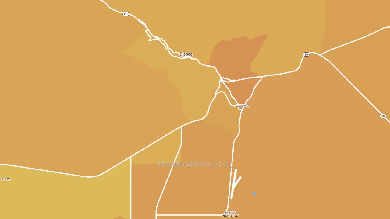 Map of the best neighborhoods in the 85603 area, with better matches in green and worse matches in red