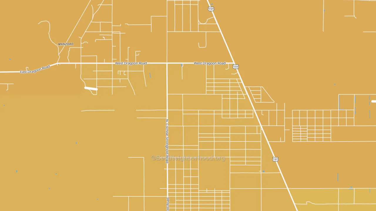Map of the best neighborhoods in the 85606 area, with better matches in green and worse matches in red