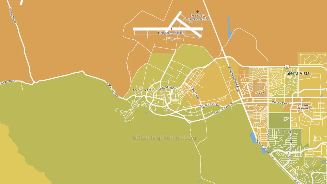 Map of the best neighborhoods in the 85613 area, with better matches in green and worse matches in red