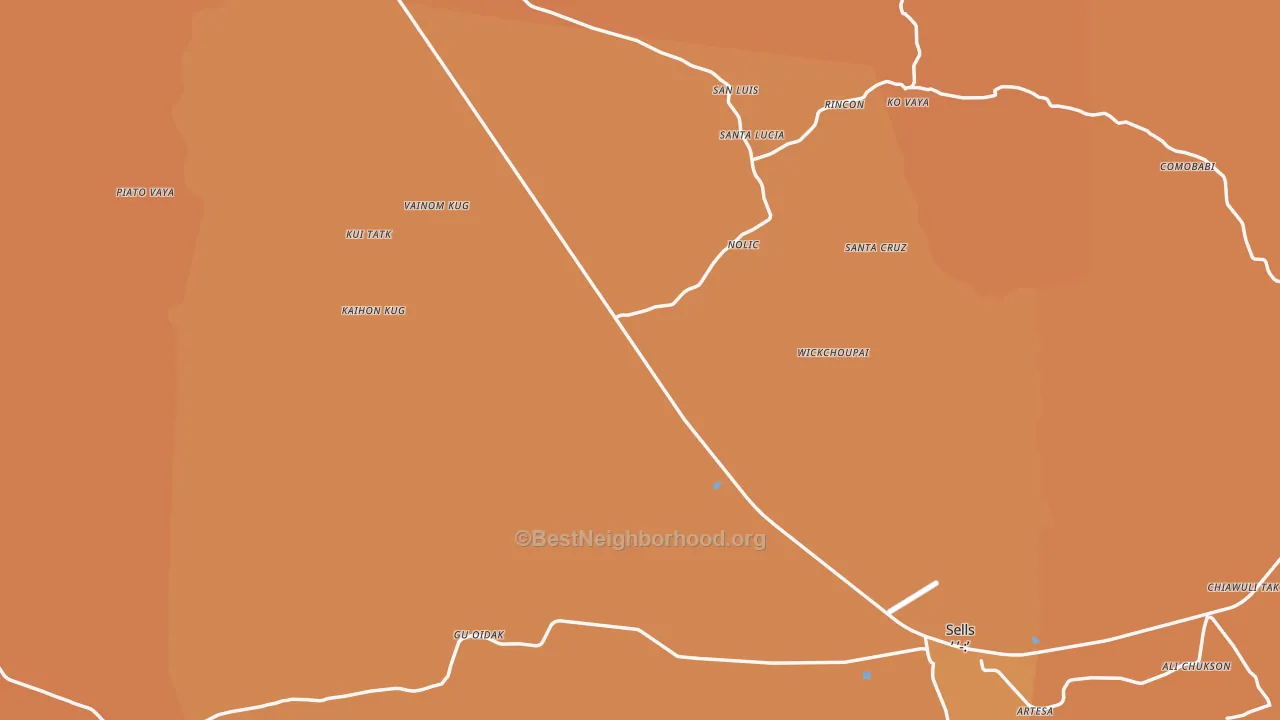Map of the best neighborhoods in the 85634 area, with better matches in green and worse matches in red