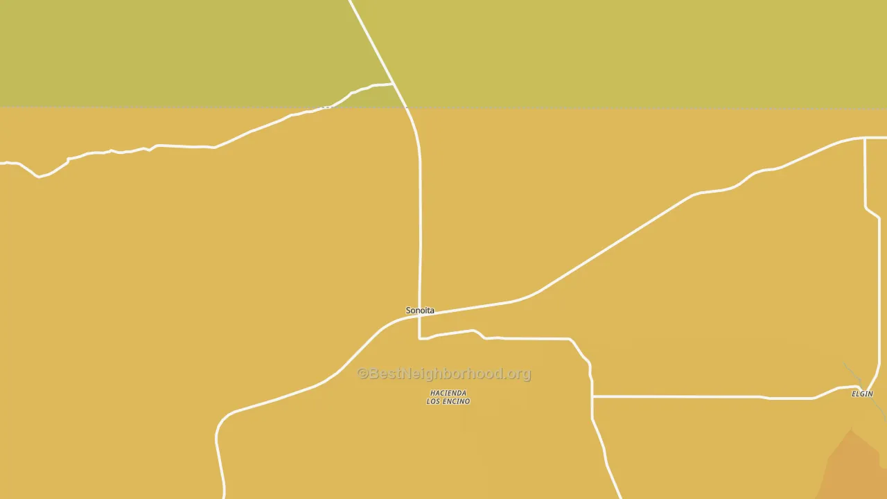 Map of the best neighborhoods in the 85637 area, with better matches in green and worse matches in red