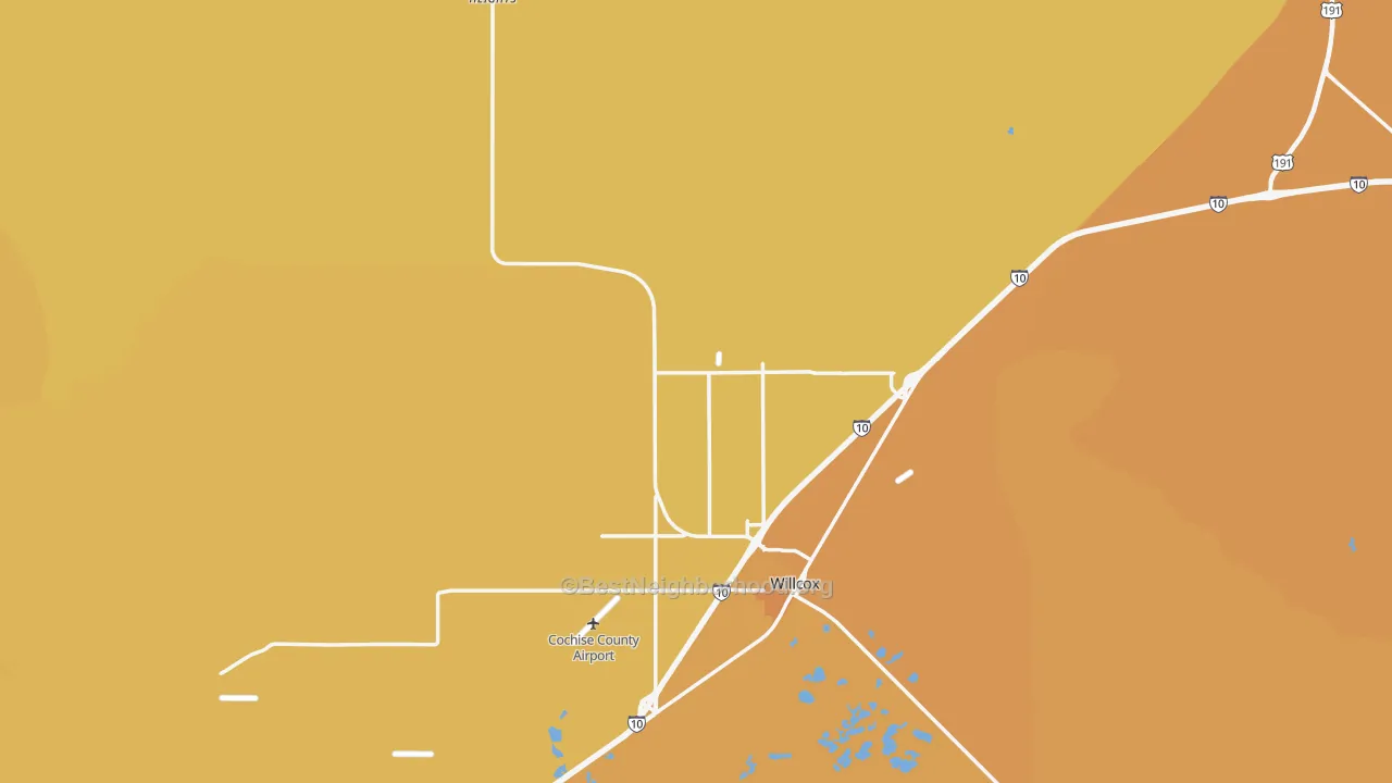 Map of the best neighborhoods in the 85643 area, with better matches in green and worse matches in red