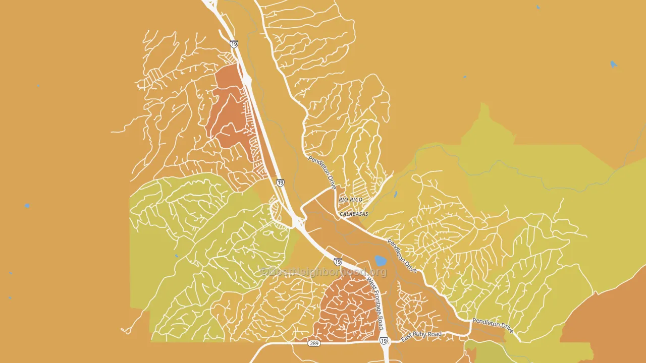 Map of the best neighborhoods in the 85648 area, with better matches in green and worse matches in red