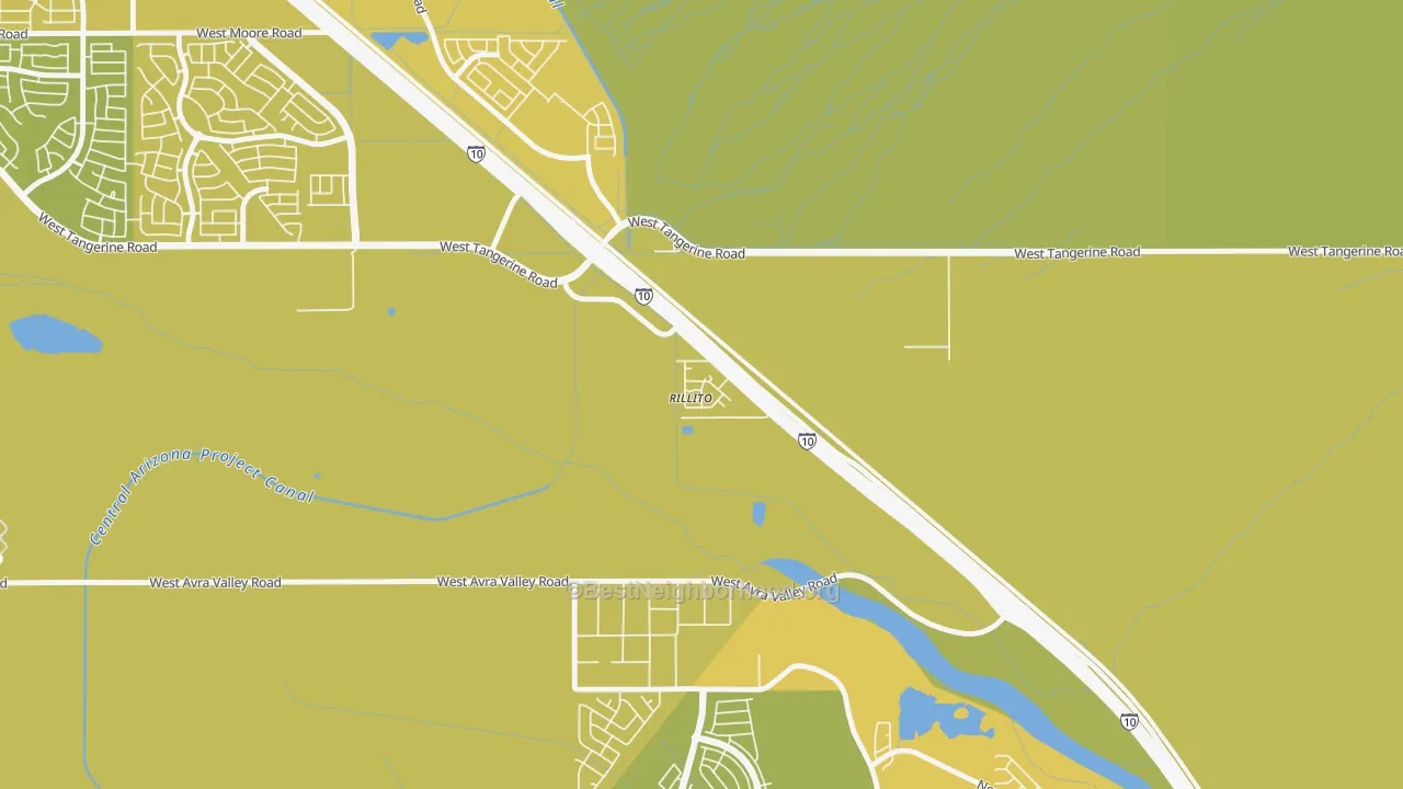 Map of the best neighborhoods in the 85654 area, with better matches in green and worse matches in red