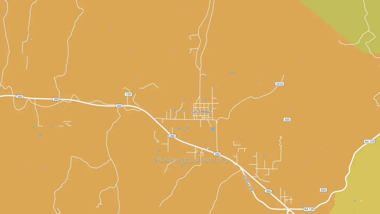 Map of the best neighborhoods in the 85923 area, with better matches in green and worse matches in red