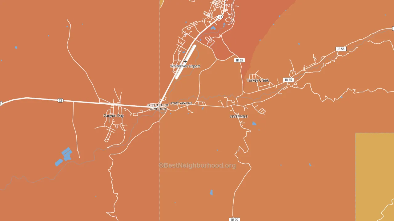 Map of the best neighborhoods in the 85926 area, with better matches in green and worse matches in red