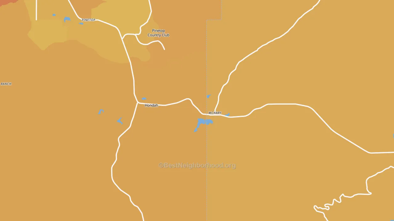 Map of the best neighborhoods in the 85930 area, with better matches in green and worse matches in red