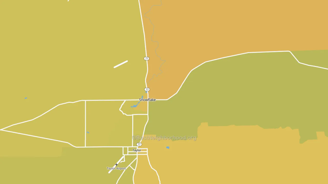 Map of the best neighborhoods in the 85937 area, with better matches in green and worse matches in red