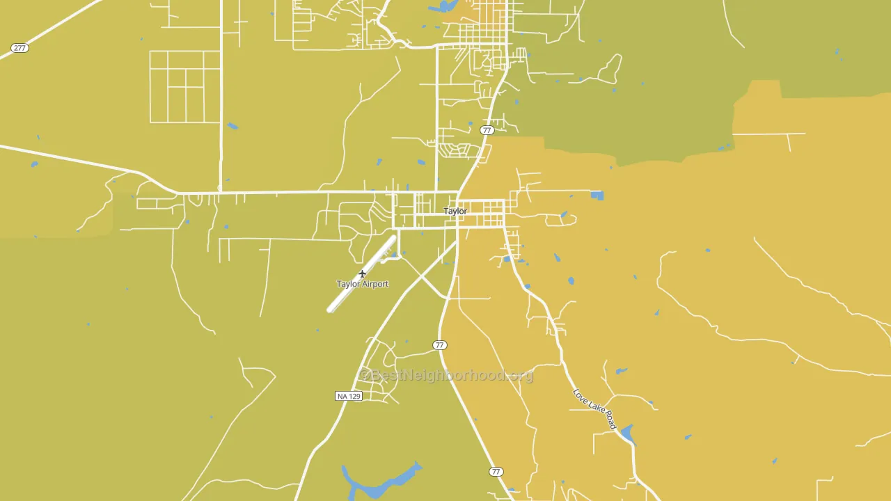 Map of the best neighborhoods in the 85939 area, with better matches in green and worse matches in red