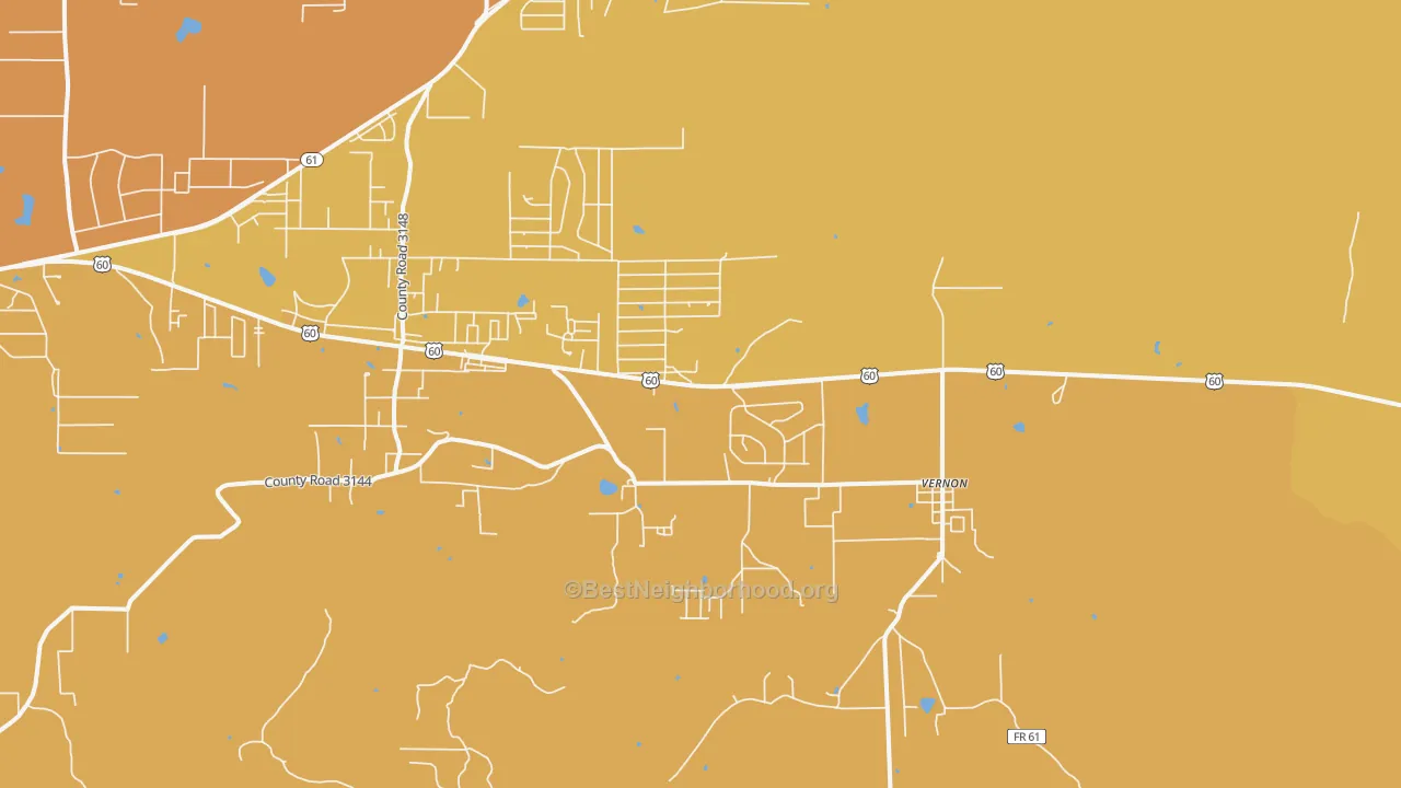 Map of the best neighborhoods in the 85940 area, with better matches in green and worse matches in red