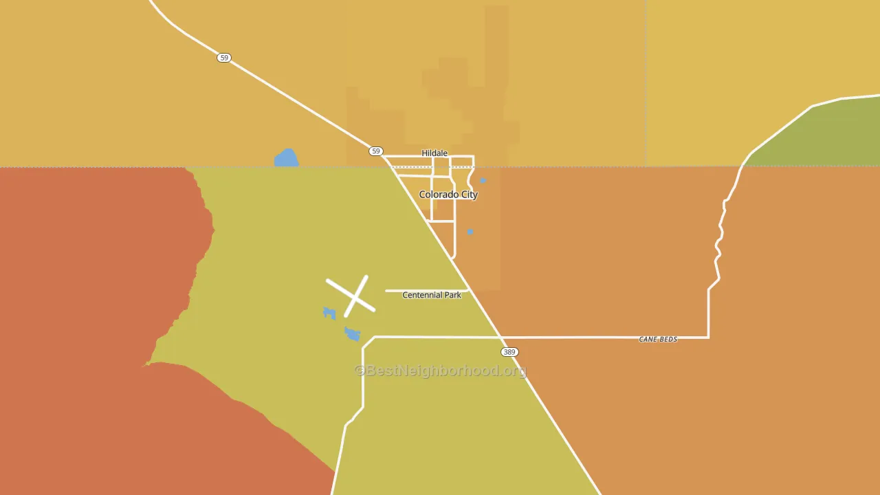 Map of the best neighborhoods in the 86021 area, with better matches in green and worse matches in red