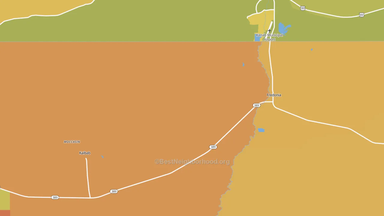 Map of the best neighborhoods in the 86022 area, with better matches in green and worse matches in red