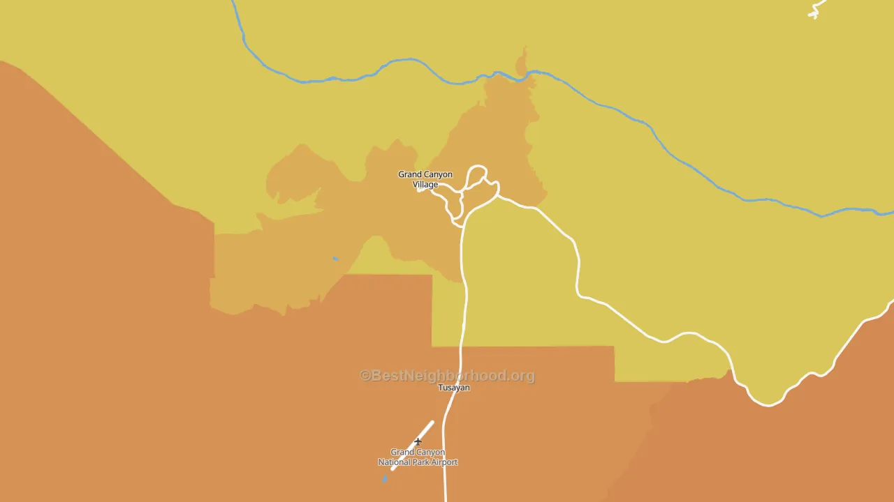 Map of the best neighborhoods in the 86023 area, with better matches in green and worse matches in red