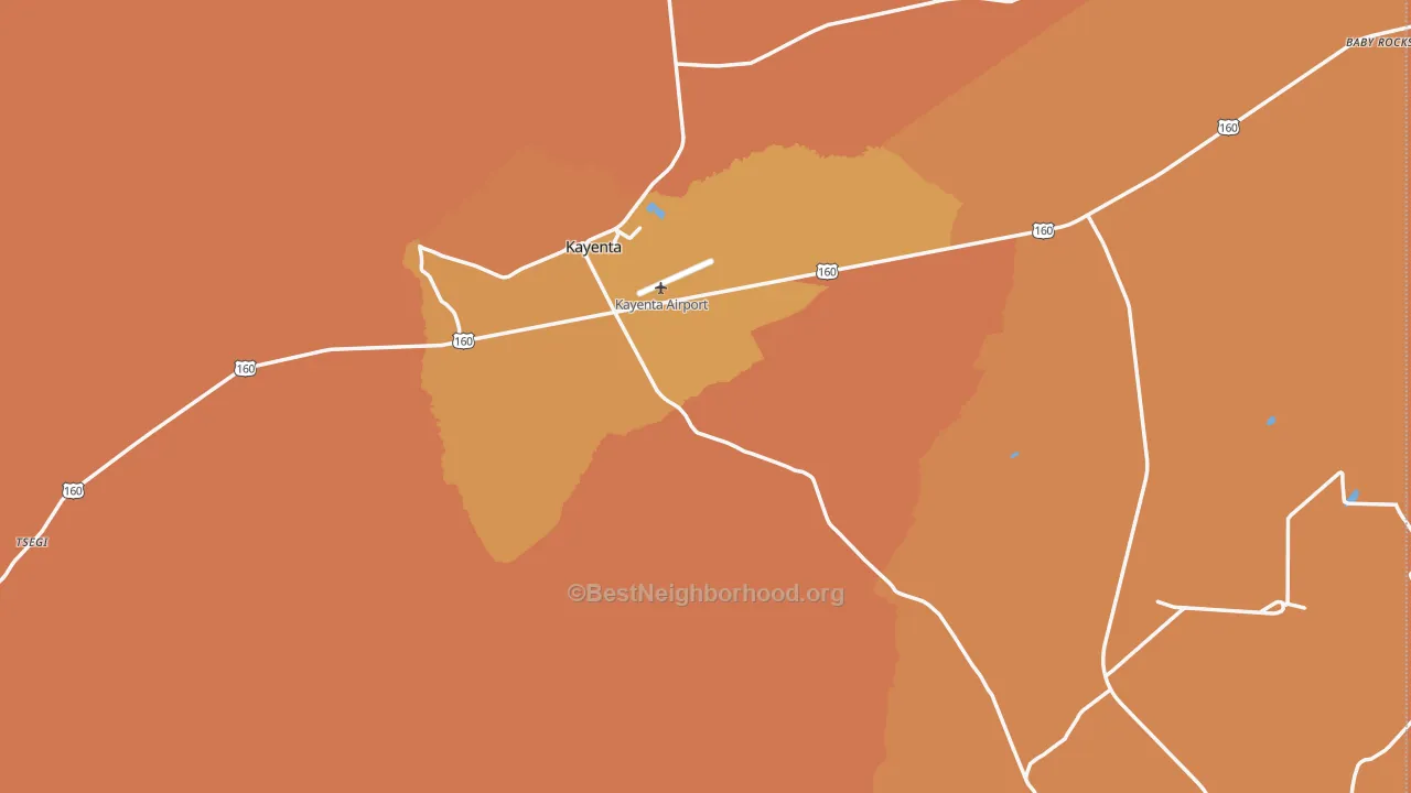 Map of the best neighborhoods in the 86033 area, with better matches in green and worse matches in red