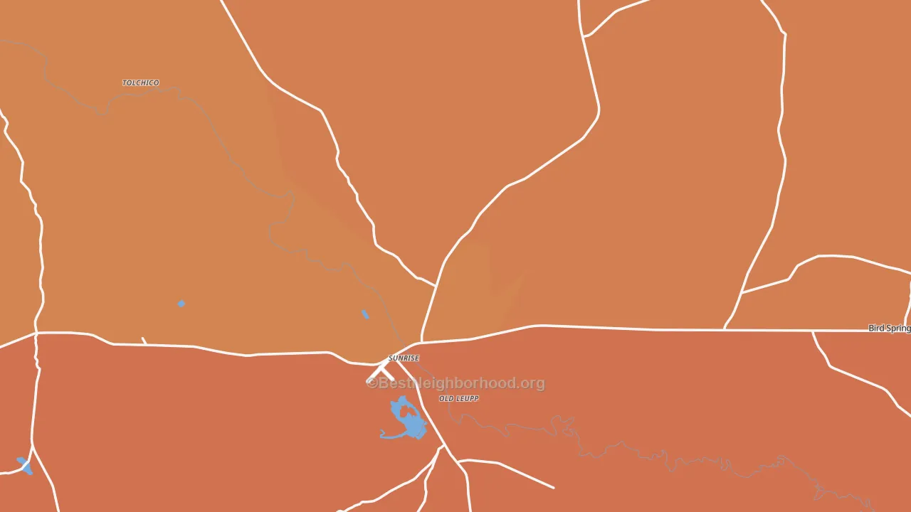 Map of the best neighborhoods in the 86035 area, with better matches in green and worse matches in red