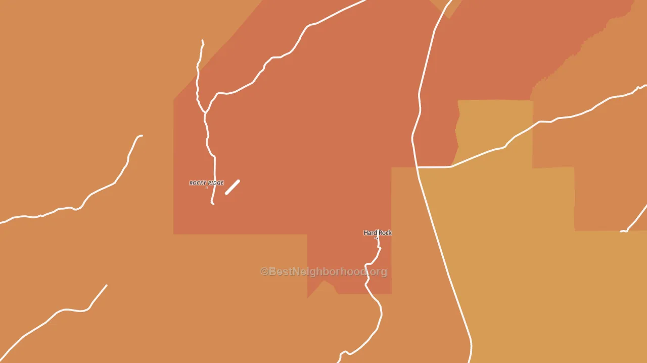 Map of the best neighborhoods in the 86039 area, with better matches in green and worse matches in red