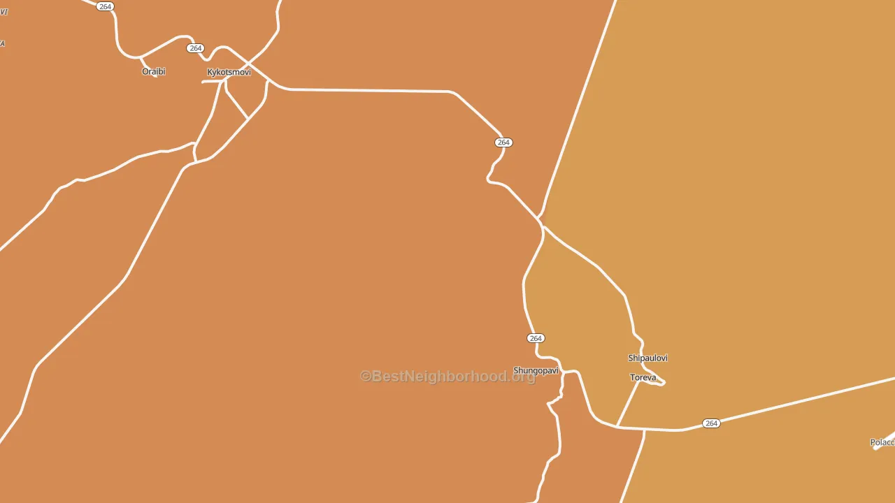 Map of the best neighborhoods in the 86043 area, with better matches in green and worse matches in red