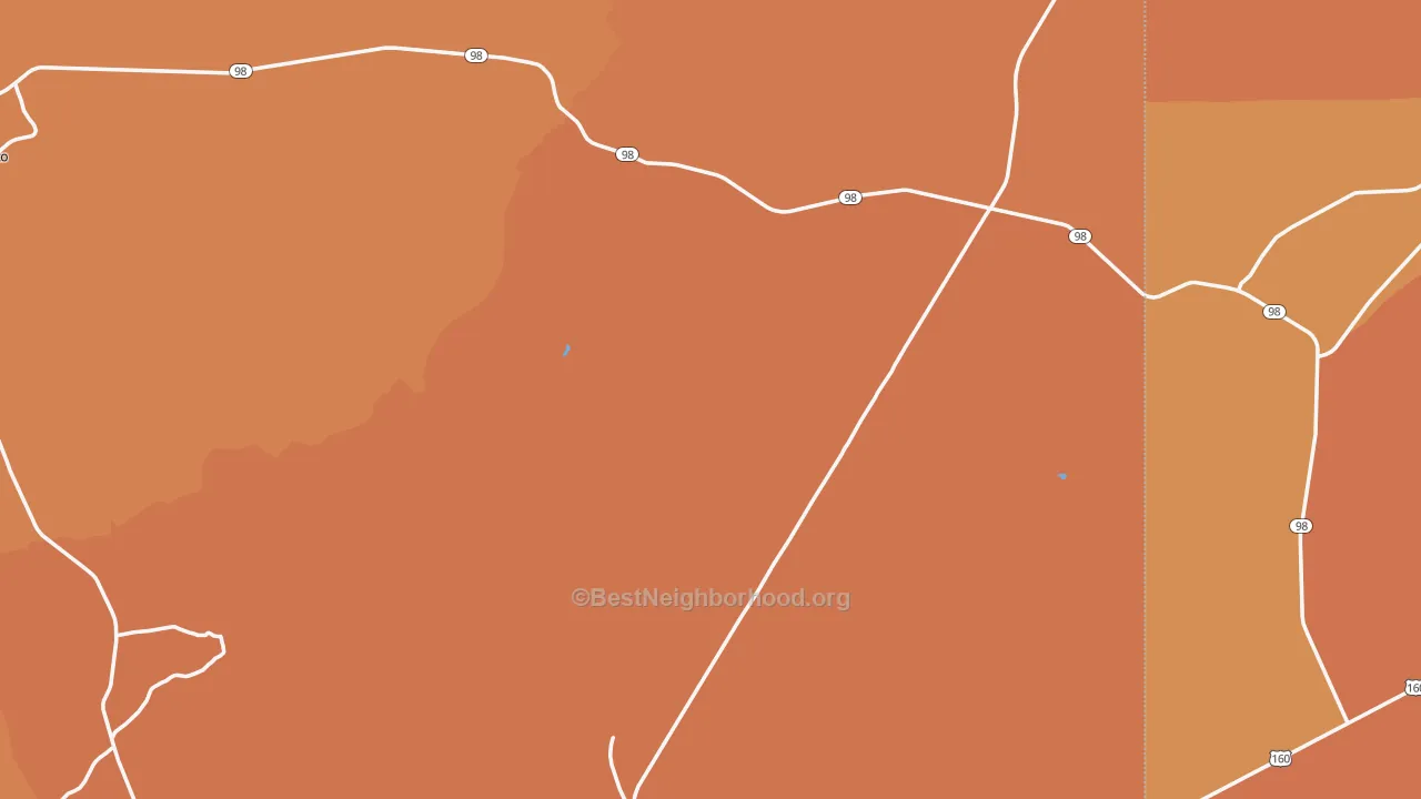 Map of the best neighborhoods in the 86044 area, with better matches in green and worse matches in red