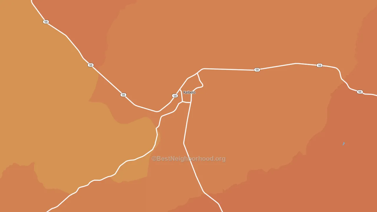 Map of the best neighborhoods in the 86053 area, with better matches in green and worse matches in red
