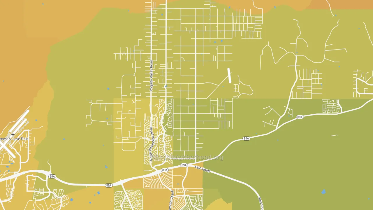 Map of the best neighborhoods in the 86315 area, with better matches in green and worse matches in red